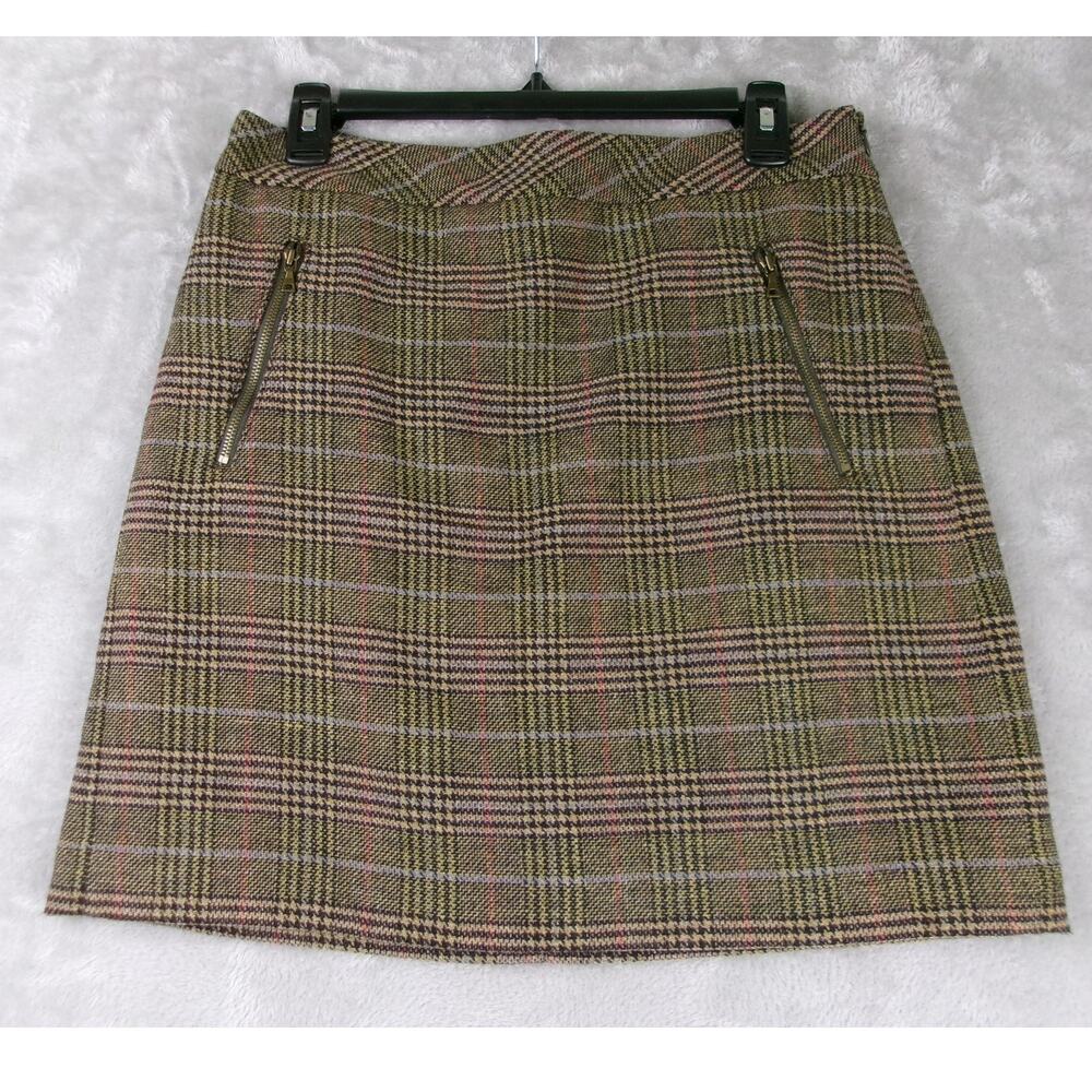 LOFT Wool Blend Plaid Mini Skirt Size 6 Zip Pocket Lined